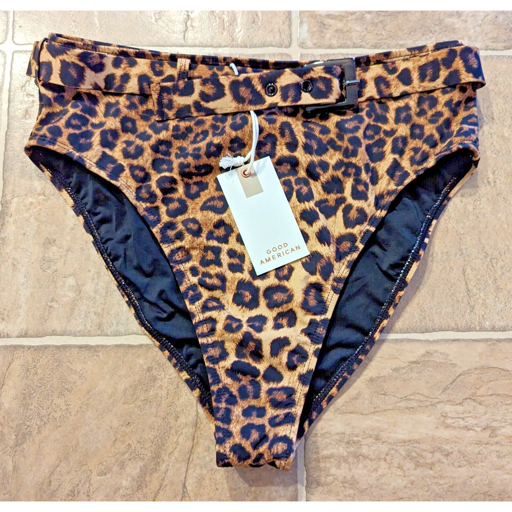 Good American Leopard Print High Cut Bikini Bottoms - Brown & Black